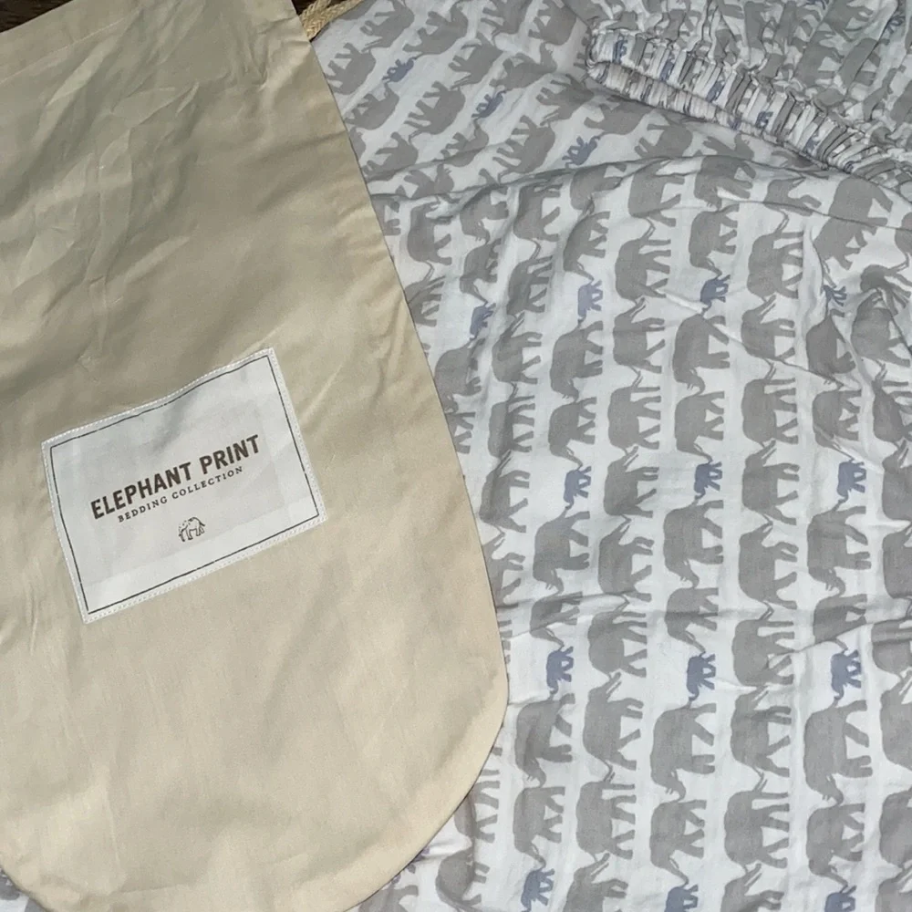 RH Elephant Print Crib Fitted Sheet - French Blue